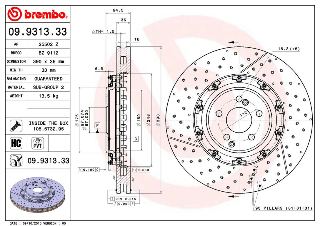 Mercedes Brembo Disc Brake Rotor – Front (390mm) 2304211212