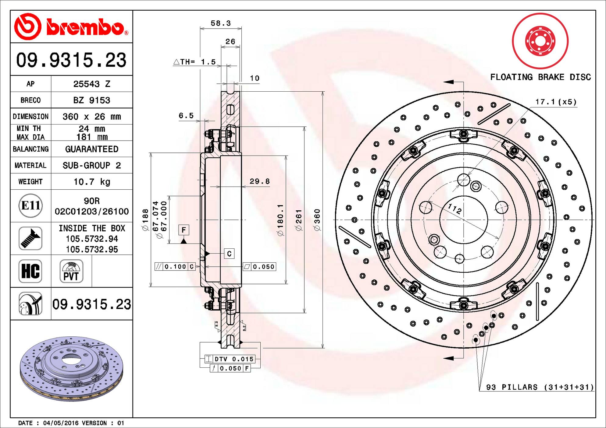 Mercedes Brembo Disc Brake Rotor – Rear (360mm) 2304231412