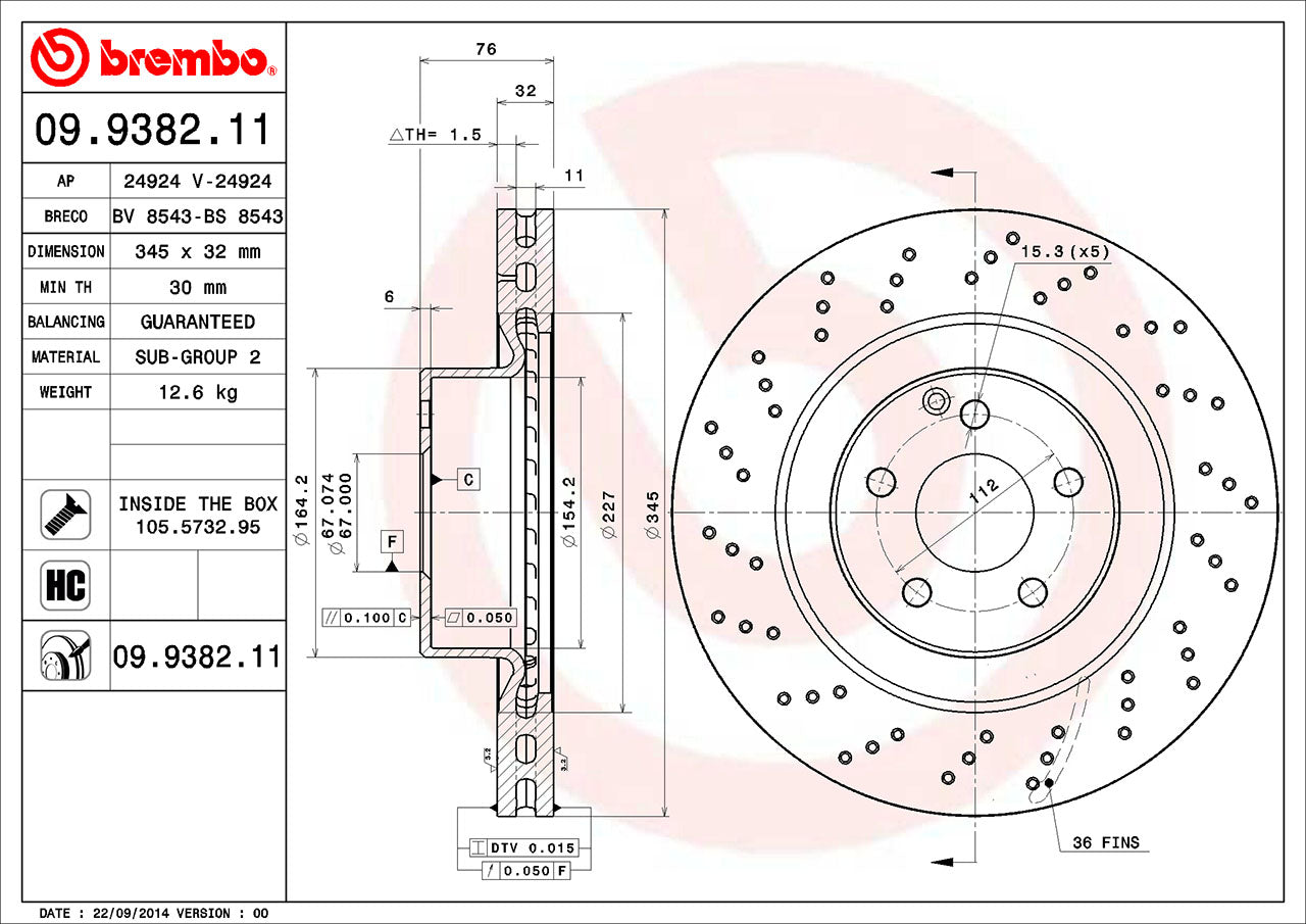 Mercedes Brembo Disc Brake Rotor – Front (345mm) (Xtra) 220421111264