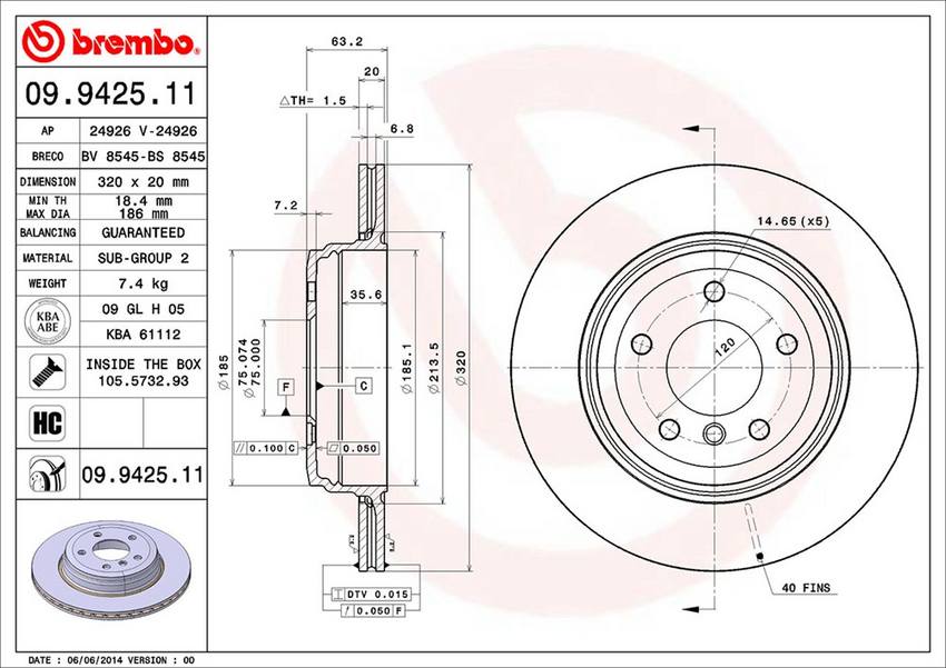 BMW Brembo Disc Brake Rotor – Rear (320mm) 34216864061