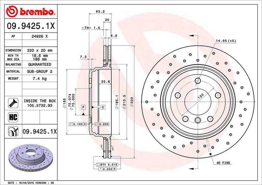 BMW Brembo Disc Brake Rotor – Rear (320mm) 34216864061