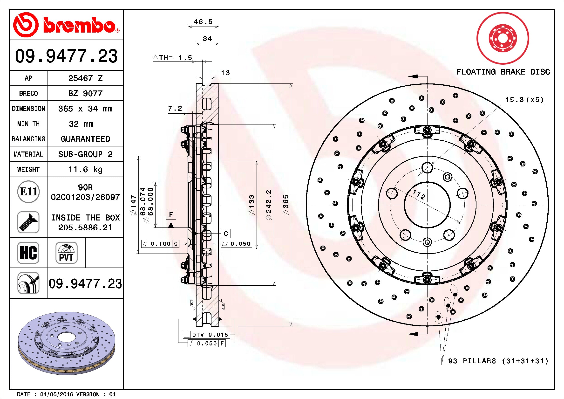 Audi Brembo Disc Brake Rotor – Front (365mm) 8E0615301AB