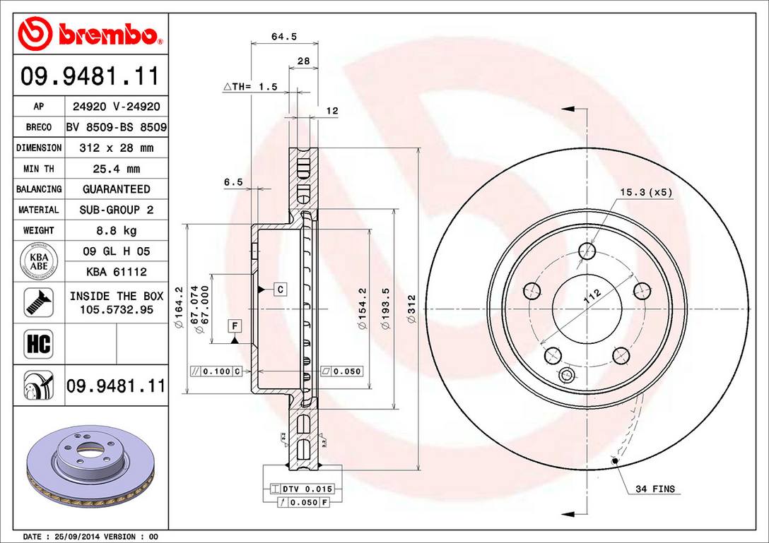 Mercedes-Benz Disc Brake Pad and Rotor Kit – Front (312mm) (Ceramic) 2114210912