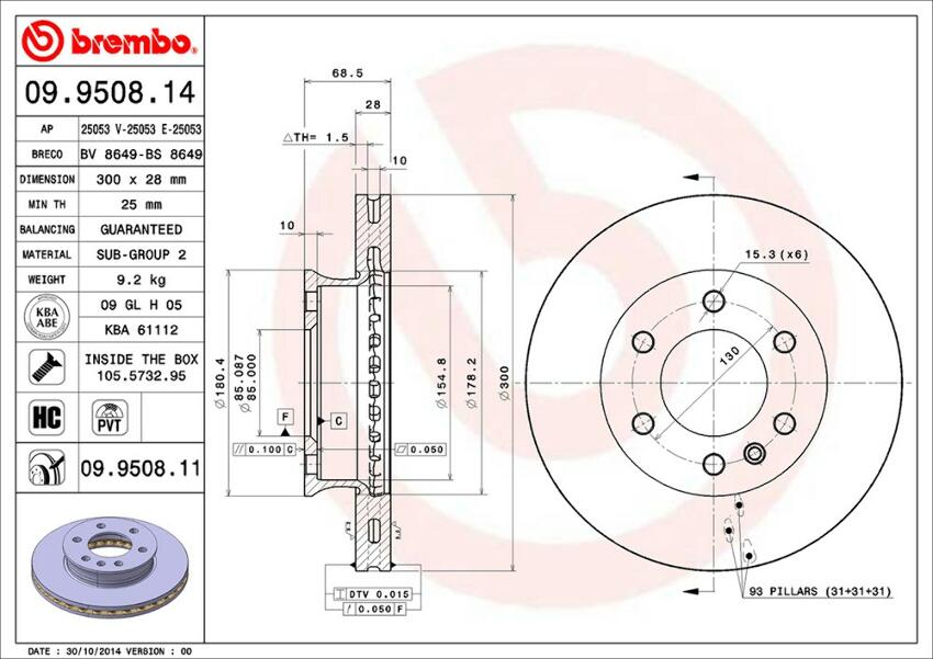 Mercedes Sprinter Brembo Disc Brake Rotor – Front (300mm) 9064210012