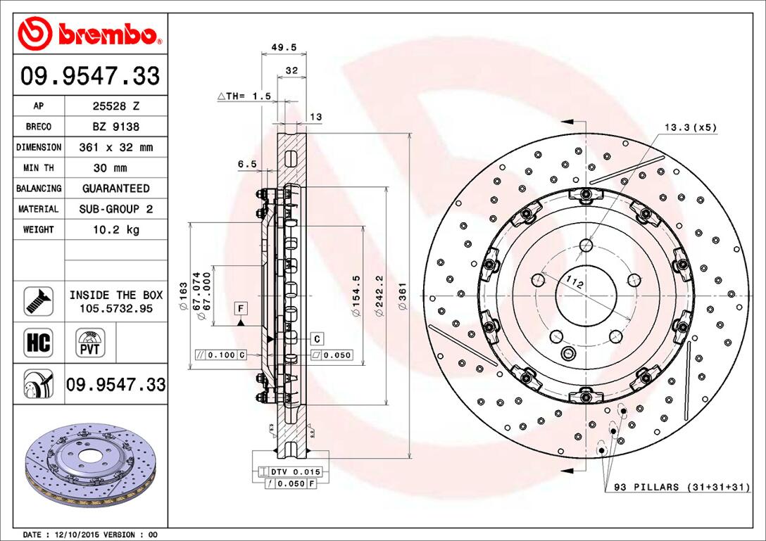 Mercedes Brembo Disc Brake Rotor – Front (360mm) 2094210112