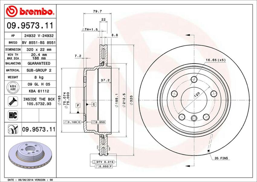 BMW Brembo Disc Brake Rotor – Rear (320mm) 34213332217