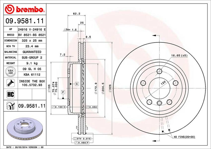 BMW Brembo Disc Brake Rotor – Front (325mm) 34113400151