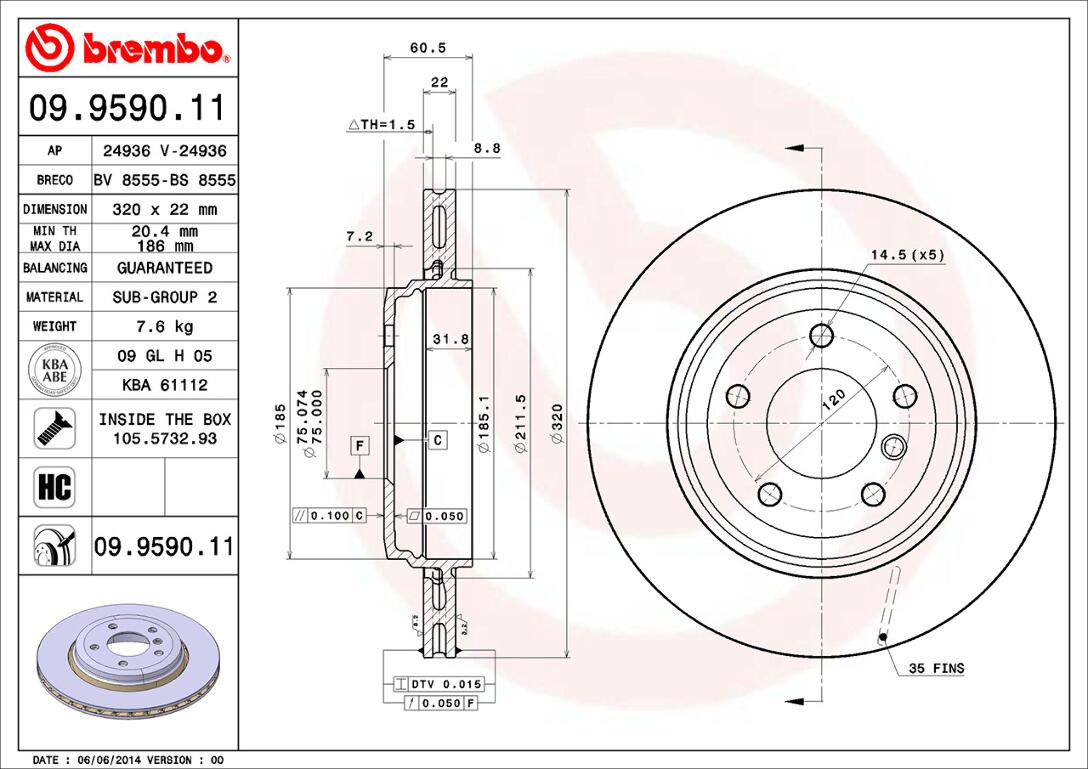 BMW Brembo Disc Brake Rotor – Rear (320mm) 34216864052