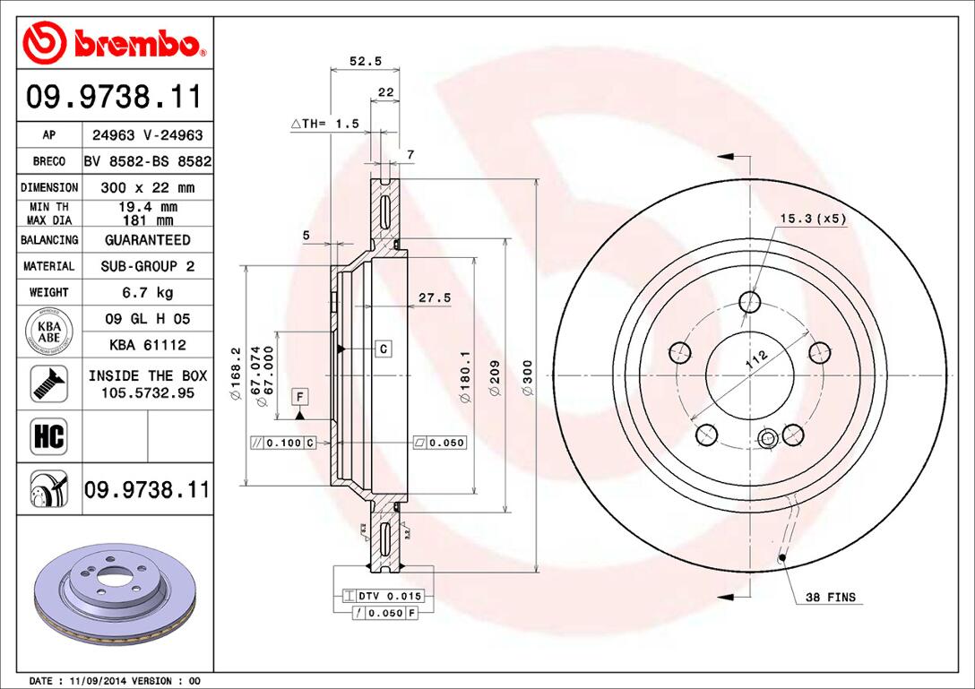 Mercedes Brembo Disc Brake Rotor – Rear (300mm) 220423021264