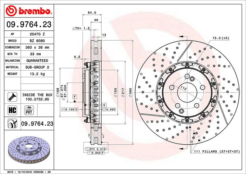 Mercedes Brembo Disc Brake Rotor – Front (360mm) 2194210212