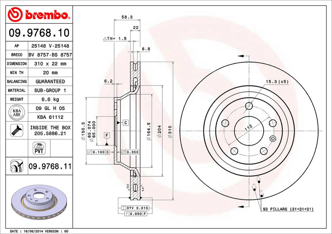 Audi Brembo Disc Brake Rotor – Rear (310mm) 8J0615601A