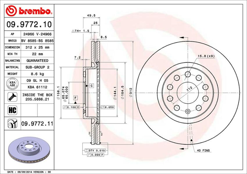 VW Brembo Disc Brake Rotor 561615301 – Front (312mm) 5Q0615301F