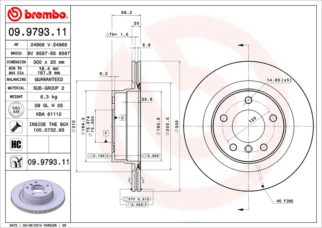 BMW Brembo Disc Brake Rotor – Rear (300mm) 34216855007