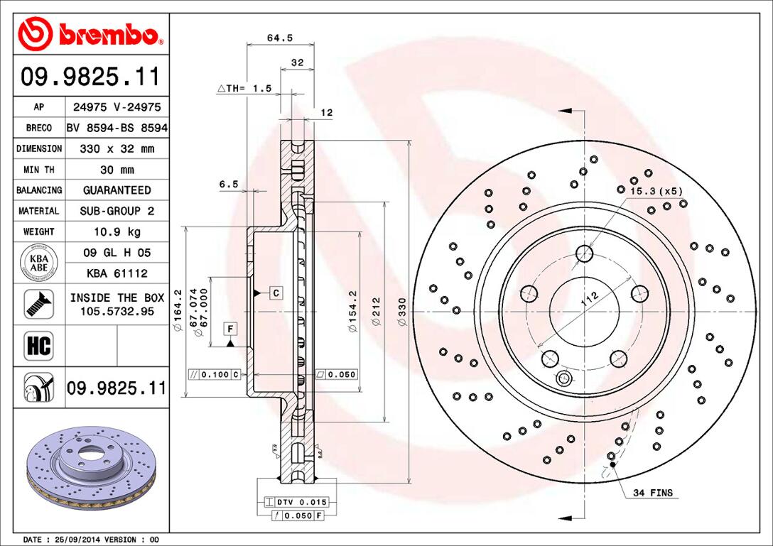 Mercedes Brembo Disc Brake Rotor – Front (330mm) 2304210812