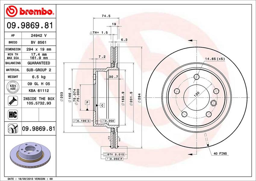 BMW Brembo Disc Brake Rotor – Rear (294mm) 34216794303