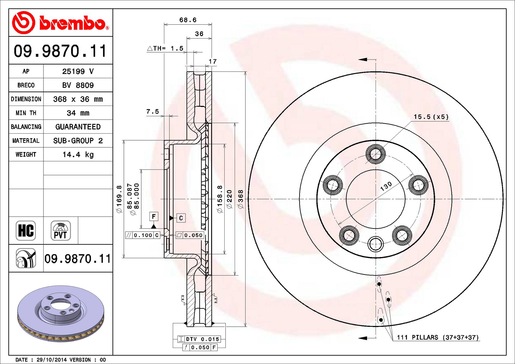 Porsche VW Brembo Disc Brake Rotor – Front (368mm) 7L8615301A