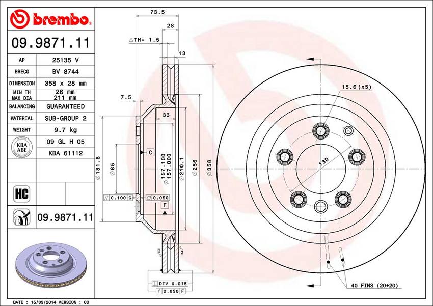 Porsche Brembo Disc Brake Rotor – Rear (358mm) 7L8615601E