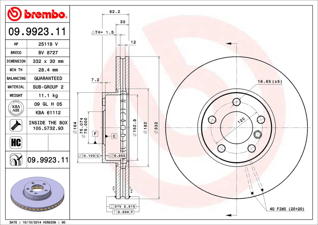 BMW Brembo Disc Brake Rotor – Front (332mm) 34116886478