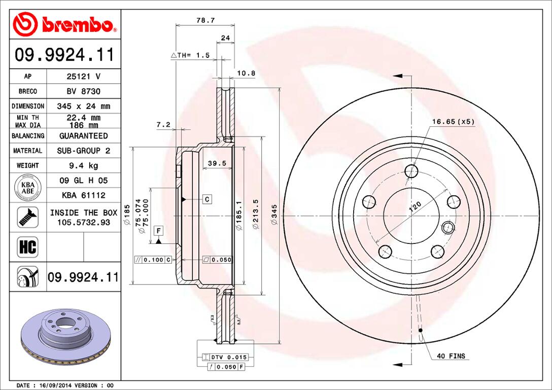 BMW Brembo Disc Brake Rotor – Rear (345mm) 34216886480