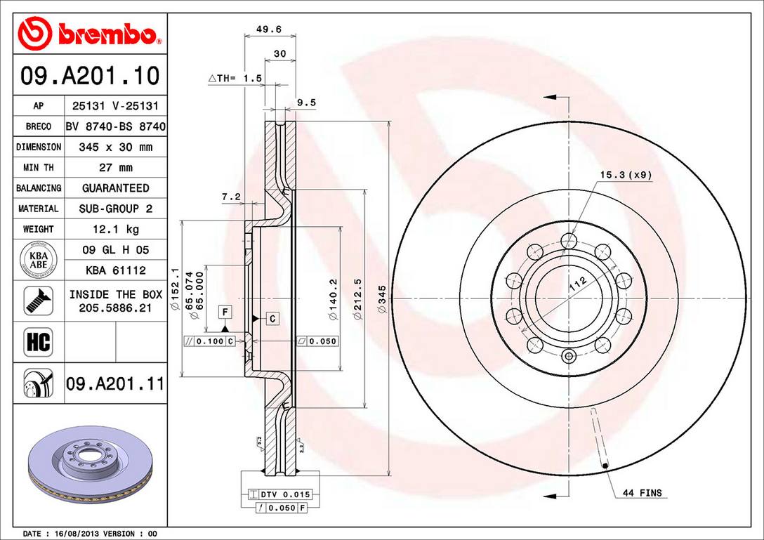 VW Brembo Disc Brake Rotor – Front (345mm) 1K0615301AR