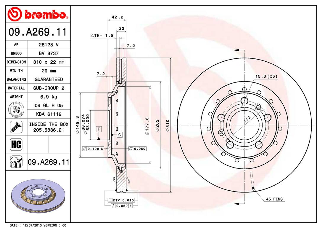 Audi VW Brembo Disc Brake Rotor – Rear (310mm) 4E0615601K