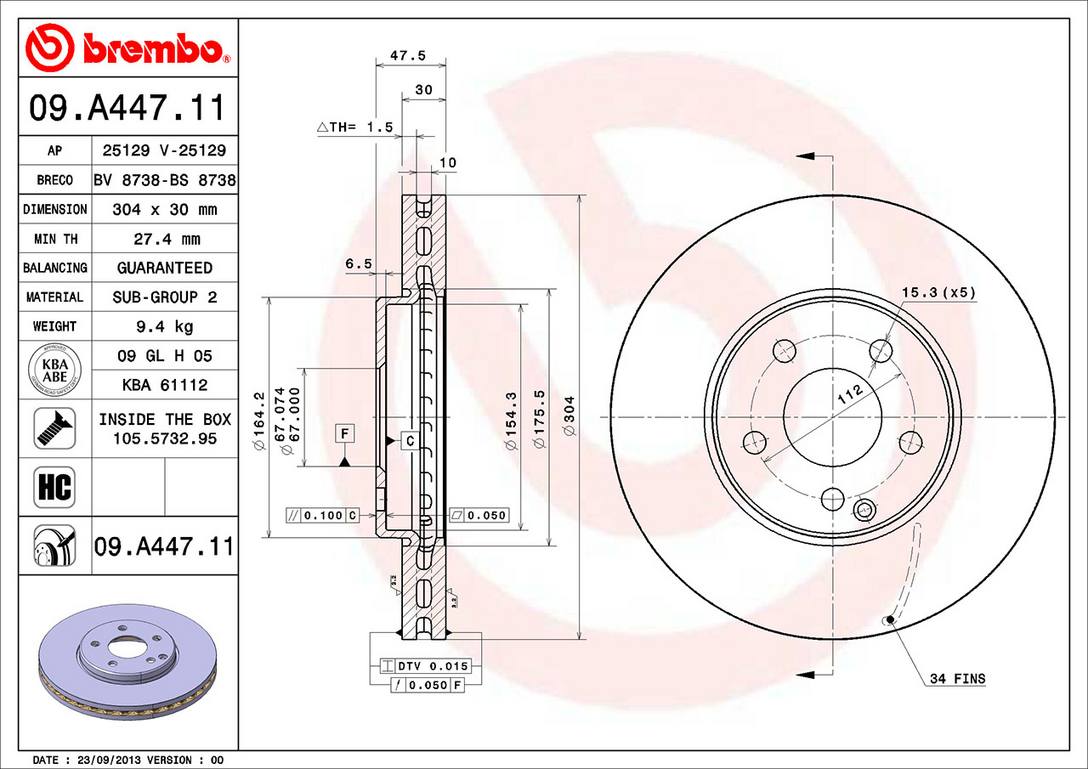 Mercedes Brembo Disc Brake Rotor – Front (304mm) 2114211212