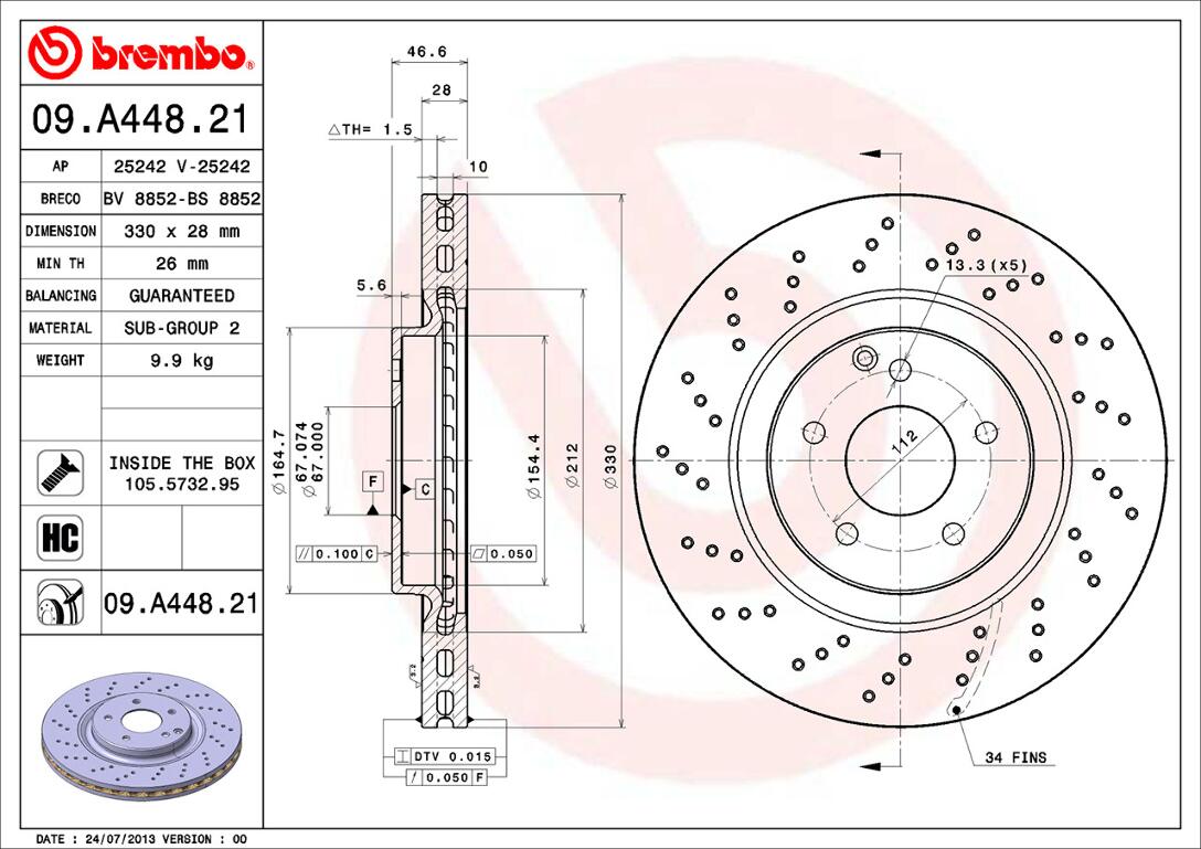 Mercedes Brembo Disc Brake Rotor – Front (330mm) 2034211312