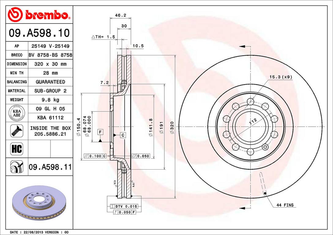 Audi Brembo Disc Brake Rotor – Front (320mm) 8E0615301AD