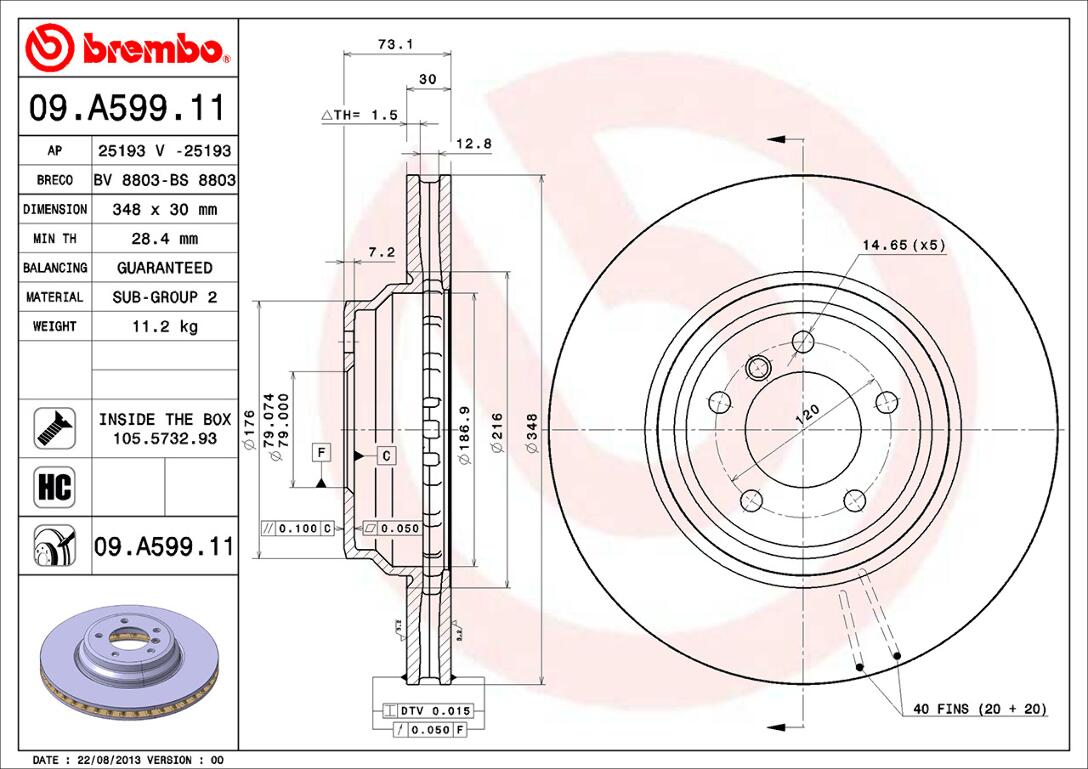 BMW Brembo Disc Brake Rotor – Front (348mm) 34116855000