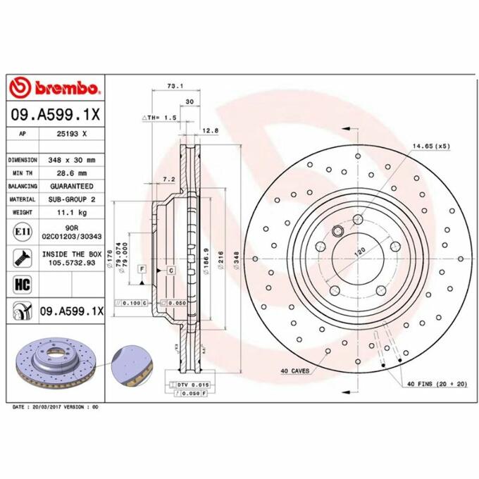 BMW Brembo Disc Brake Rotor – Front (Cross-drilled) 34116855000