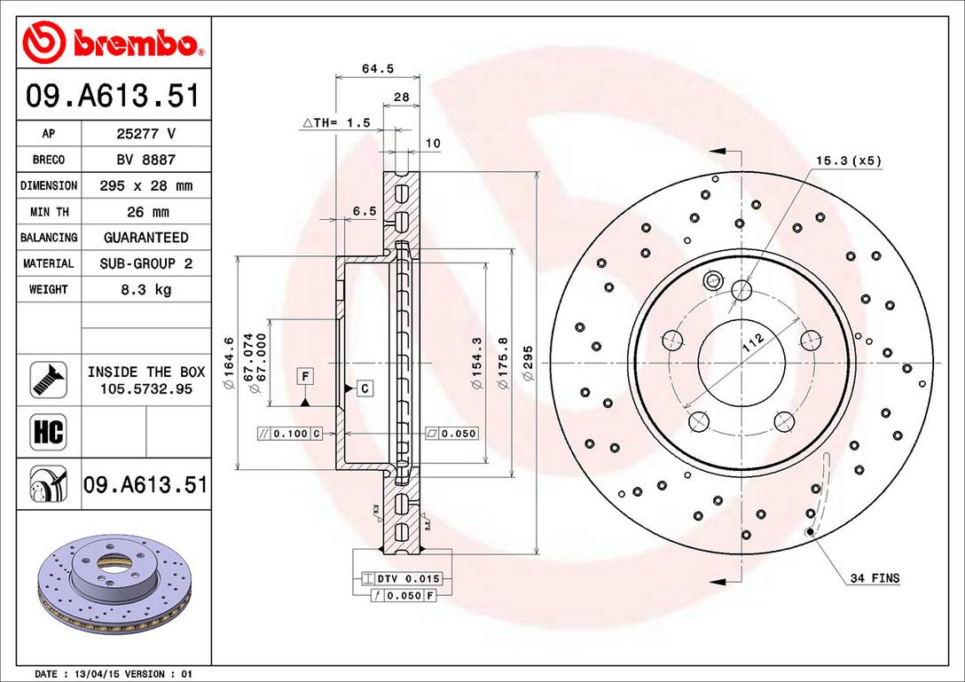 Mercedes Brembo Disc Brake Rotor – Front (295mm) 2044213612