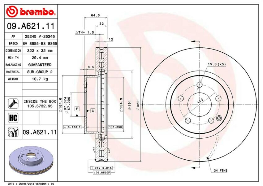 Mercedes Brembo Disc Brake Rotor – Front (322mm) 000421121207