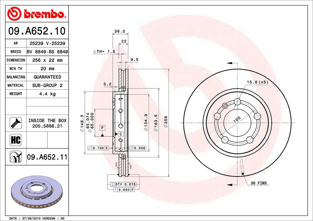 Audi VW Brembo Disc Brake Rotor – Rear (256mm) 8N0615601B