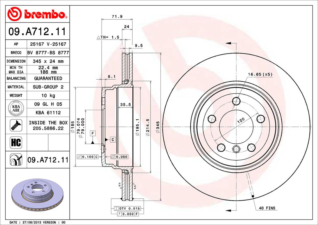 BMW Brembo Disc Brake Rotor – Rear (345mm) 34216864054