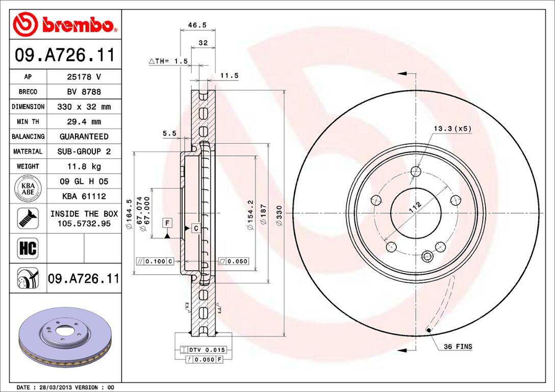 Mercedes Brembo Disc Brake Rotor – Front (330mm) 210421261264