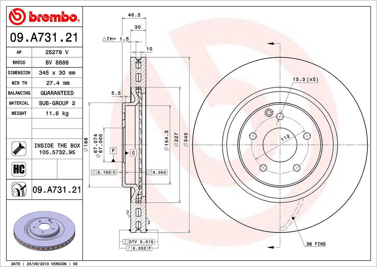 Mercedes Brembo Disc Brake Rotor – Front (345mm) 2094210012