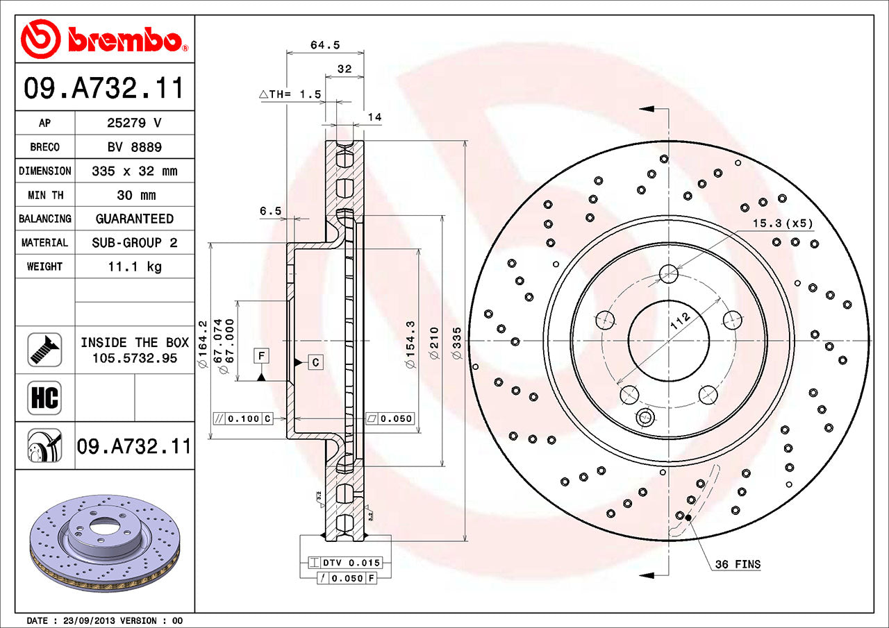 Mercedes Brembo Disc Brake Rotor – Front (335mm) 221421171207