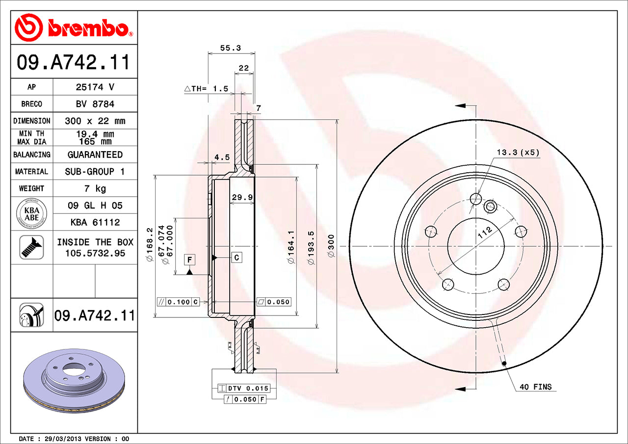 Mercedes Brembo Disc Brake Rotor – Rear (300mm) 210423081264