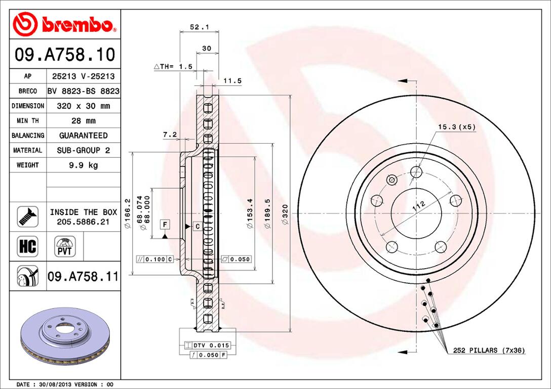 Audi Brembo Disc Brake Rotor – Front (320mm) 8K0615301A