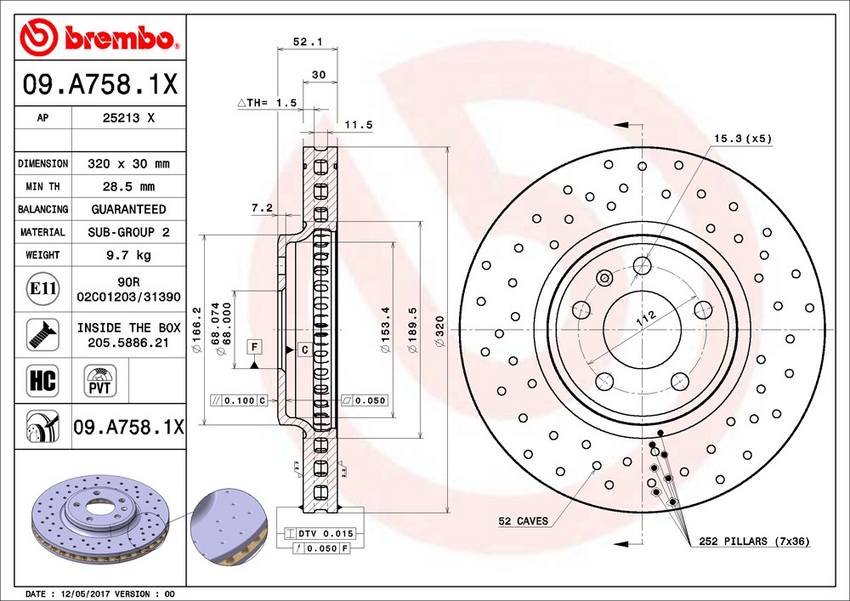 Audi Brembo Disc Brake Rotor – Front (320mm) 8K0615301A