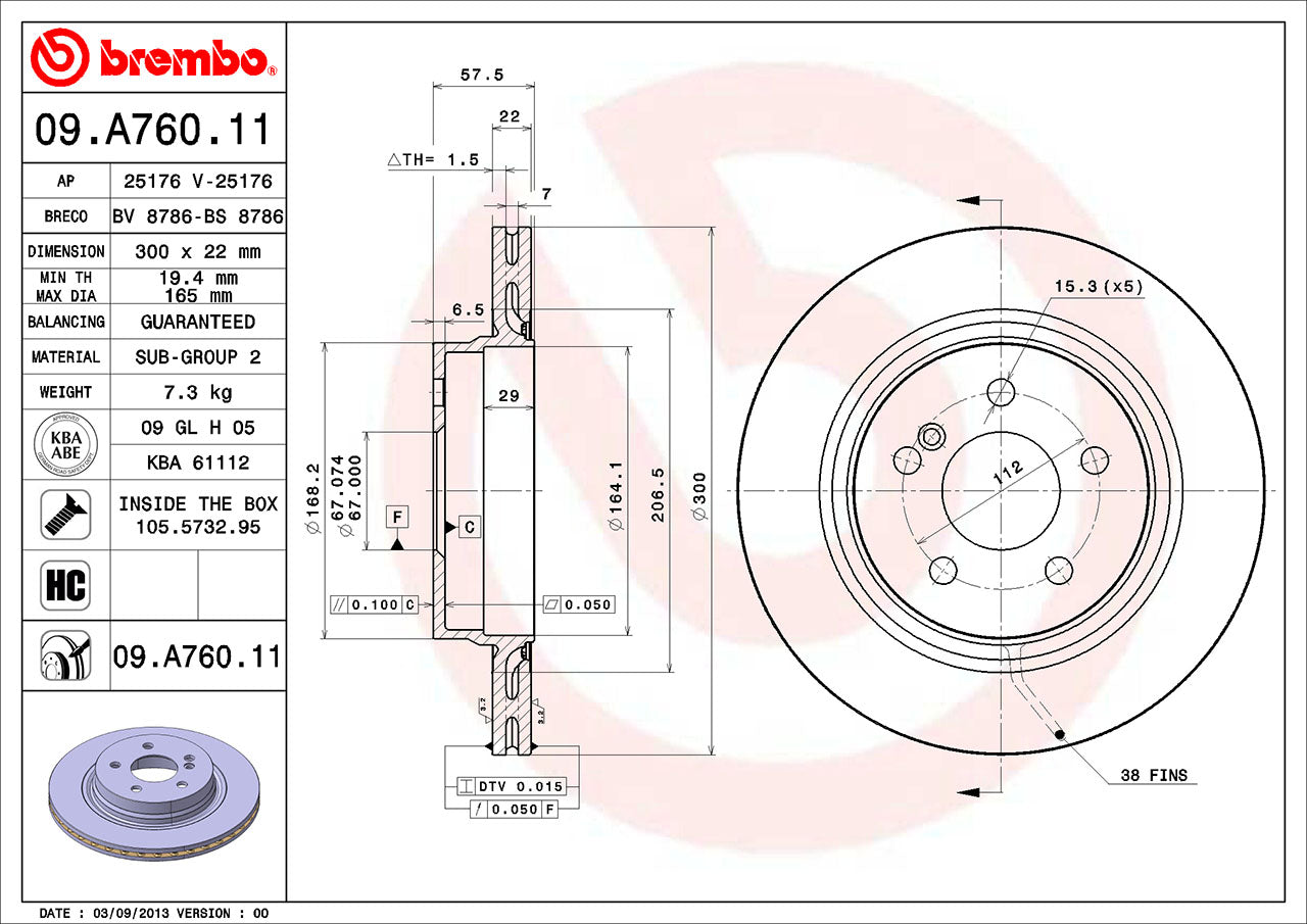 Mercedes Brembo Disc Brake Rotor – Rear (300mm) 000423121207