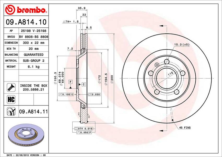 Audi Brembo Disc Brake Rotor – Rear (300mm) 8E0615601R