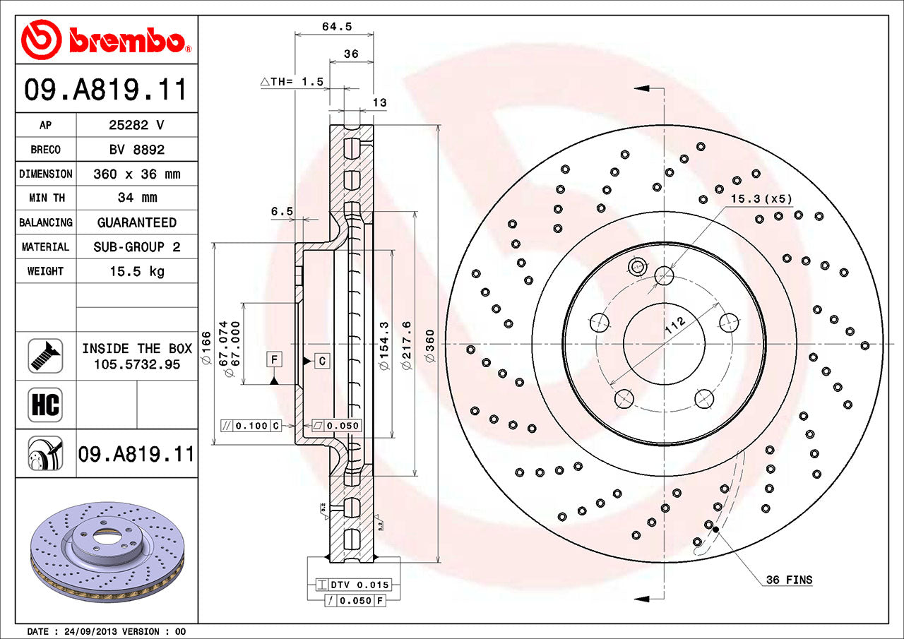 Mercedes Brembo Disc Brake Rotor – Front (360mm) 221421181207