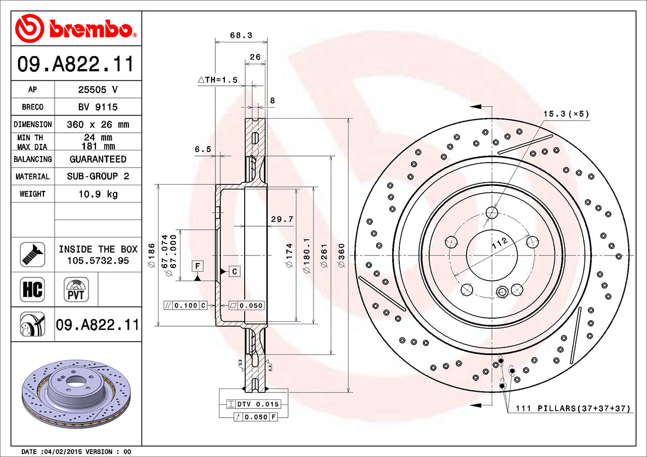 Mercedes Brembo Disc Brake Rotor – Rear (360mm) 2124230412