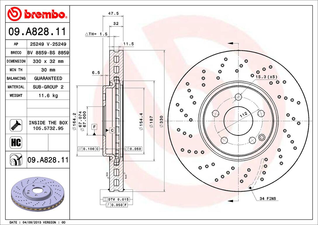 Mercedes Brembo Disc Brake Rotor – Front (330mm) 220421181264