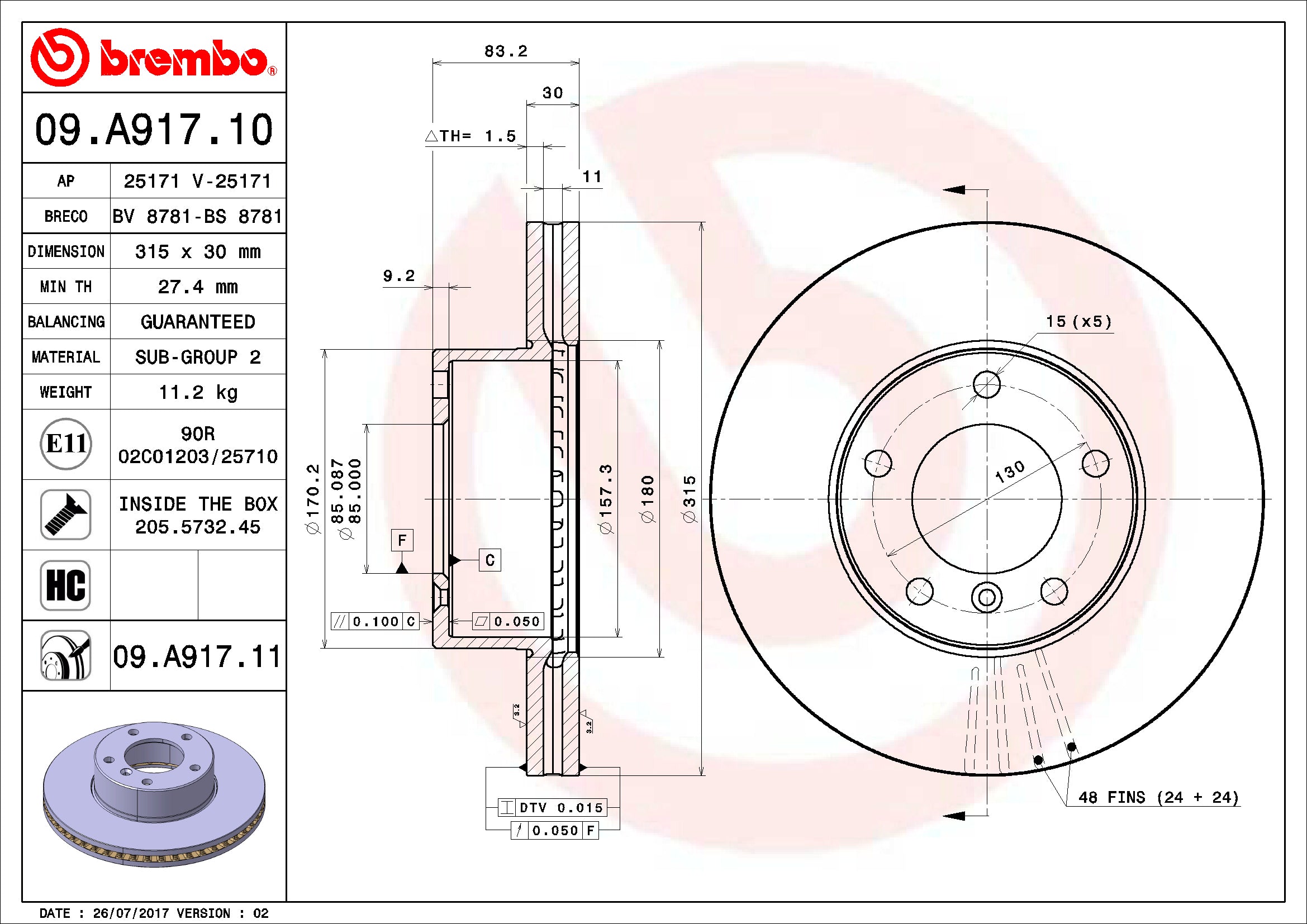 Mercedes Brembo Disc Brake Rotor – Front (315mm) 4634210312