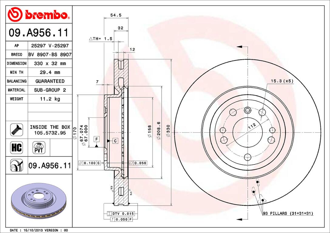 Mercedes Brembo Disc Brake Rotor – Front (330mm) 1664211300