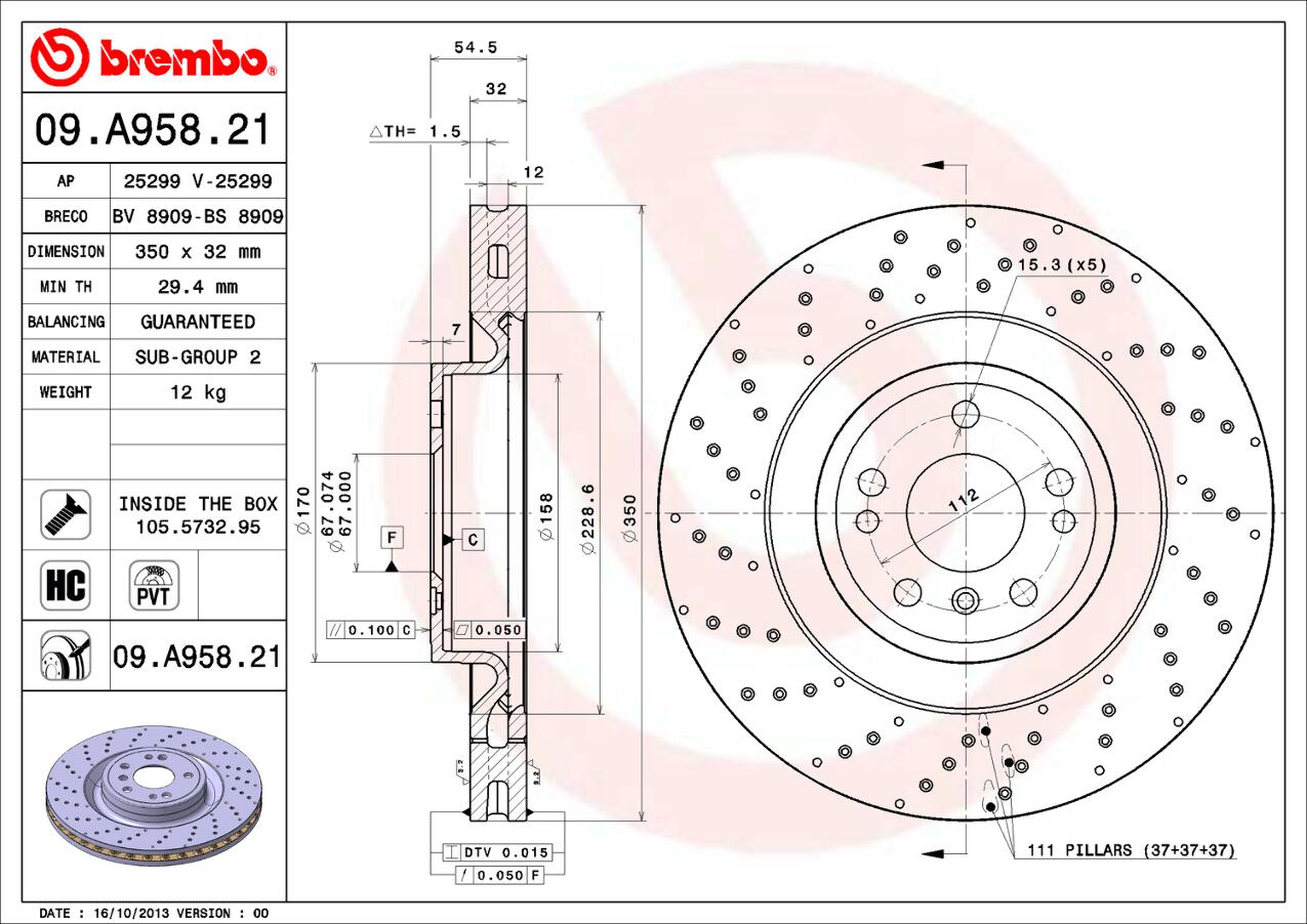 Mercedes Brembo Disc Brake Rotor – Front (350mm) (Cross-Drilled) 1664211500