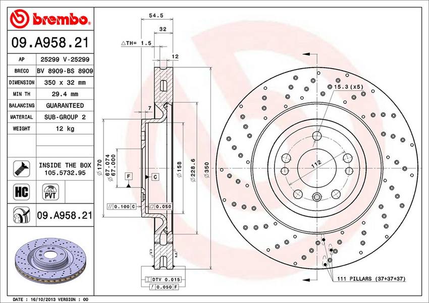 Mercedes Brembo Disc Brake Rotor – Rear (330mm) (Cross-Drilled) 1664230412