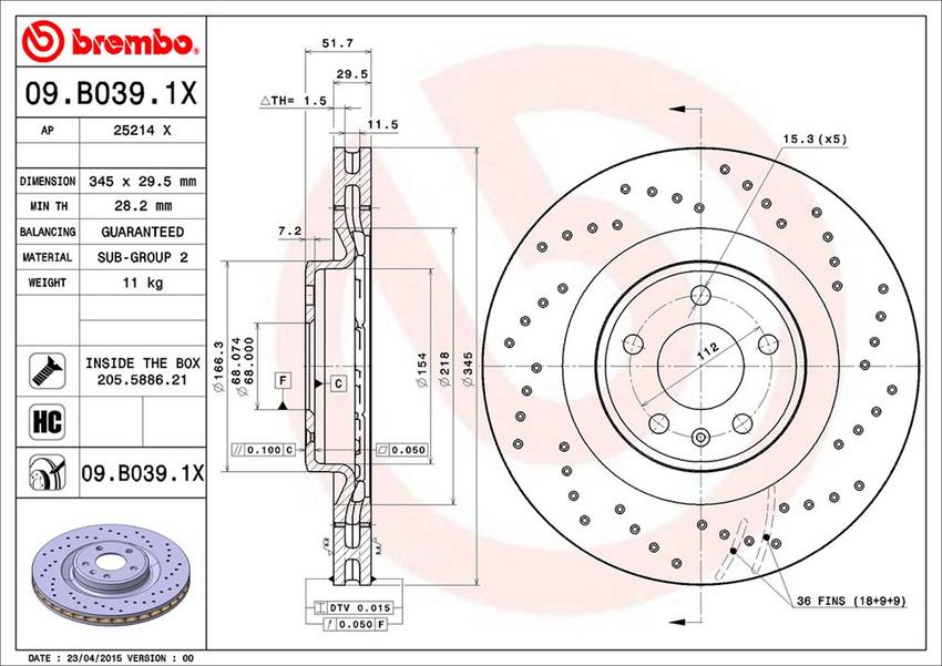 Audi Brembo Disc Brake Rotor – Front (345mm) 8K0615301M